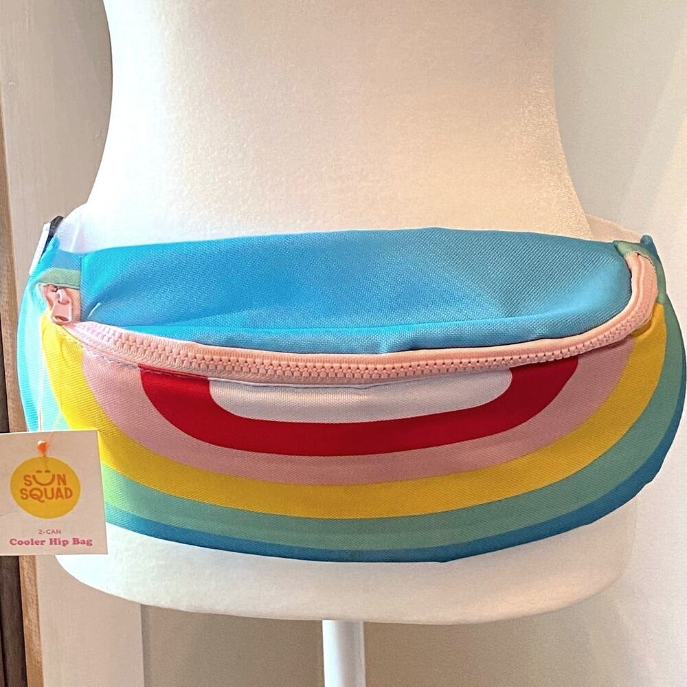 SUN SQUAD Travel Fanny Pack Rainbow Insulated Cooler 2 Can Lunch Box Summer NWT